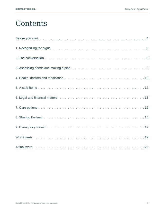 Caring for an Aging Parent — sample page 3