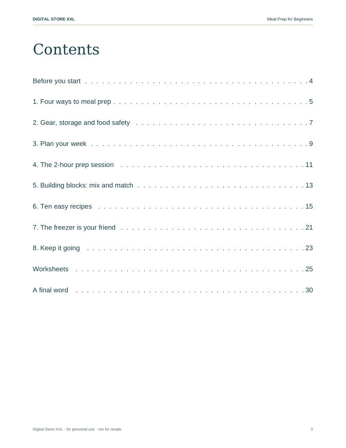 Meal Prep for Beginners — sample page 3