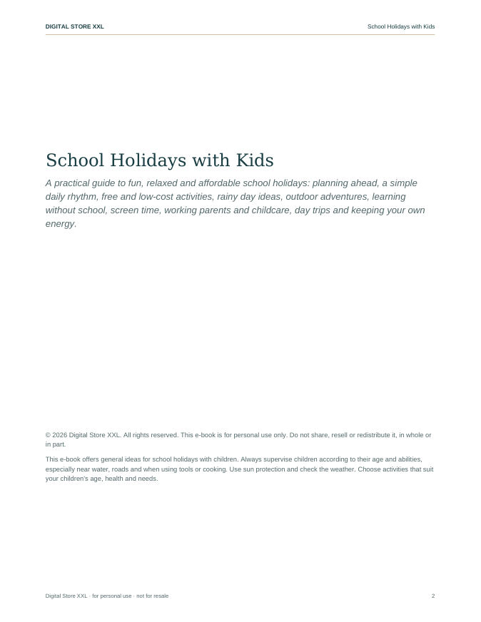 School Holidays with Kids — sample page 2