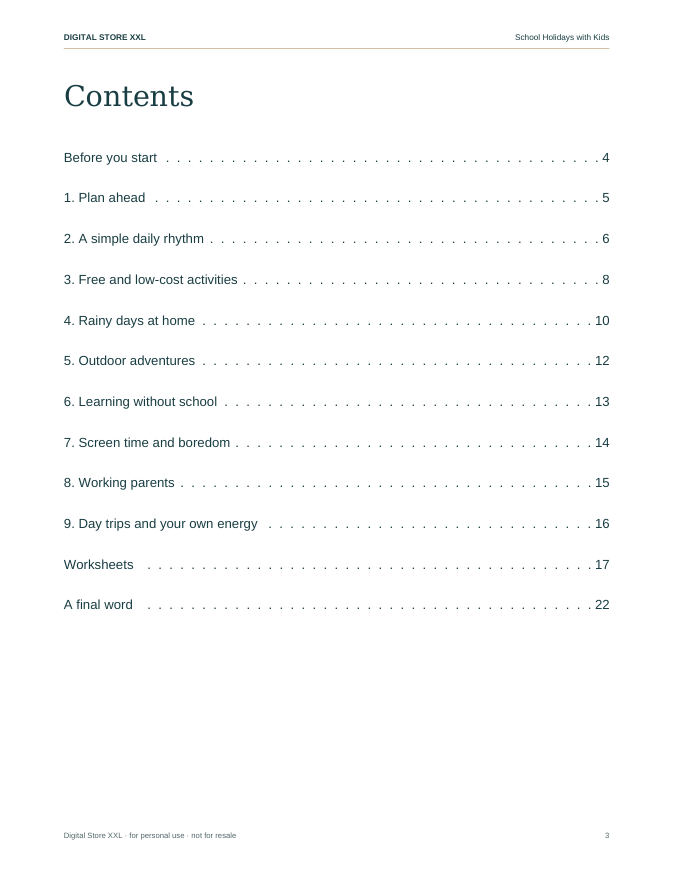 School Holidays with Kids — sample page 3